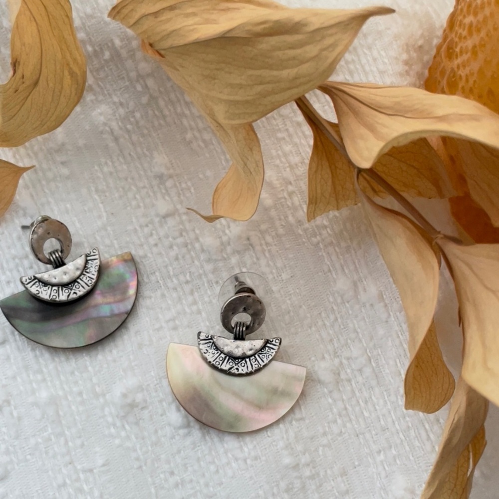 Iridescent Shell Half Circle Sterling Silver Post… - image 1